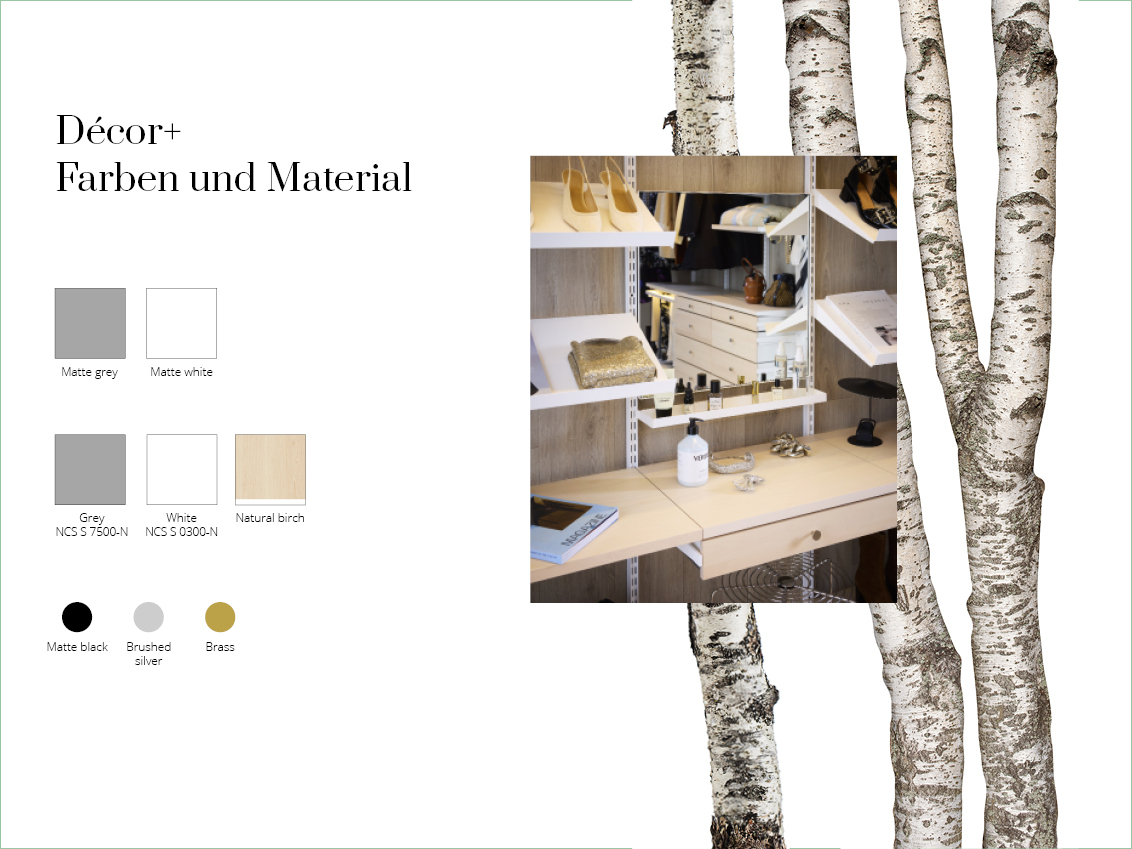 Sortimentsübersicht für Décor+ Farben und Materialien.