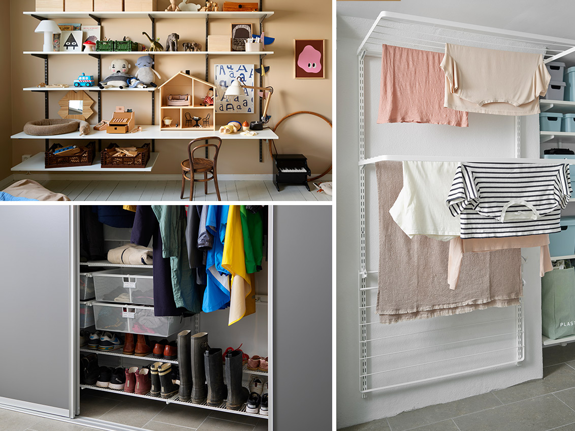 Storage in a laundry room, children’s room and hallway