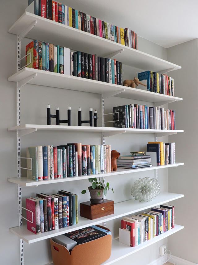 Books on wall-mounted shelves