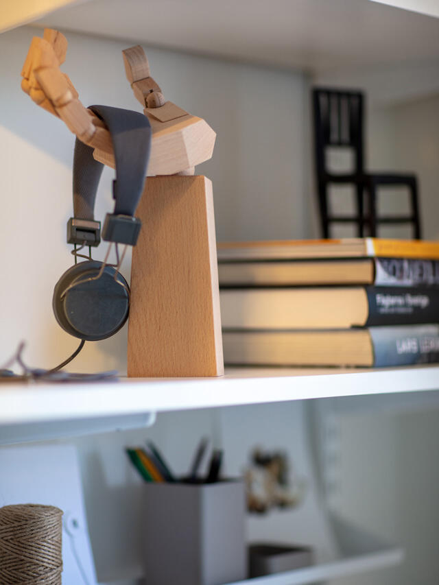 Shelves on wall-mounted bookcase