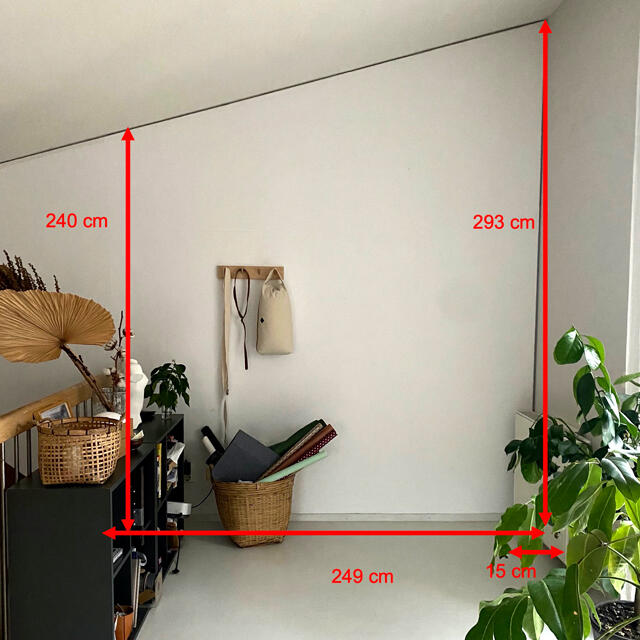 Niki Barntmark White wall surface with measurement markings, wicker basket and plants, waiting for storage solution