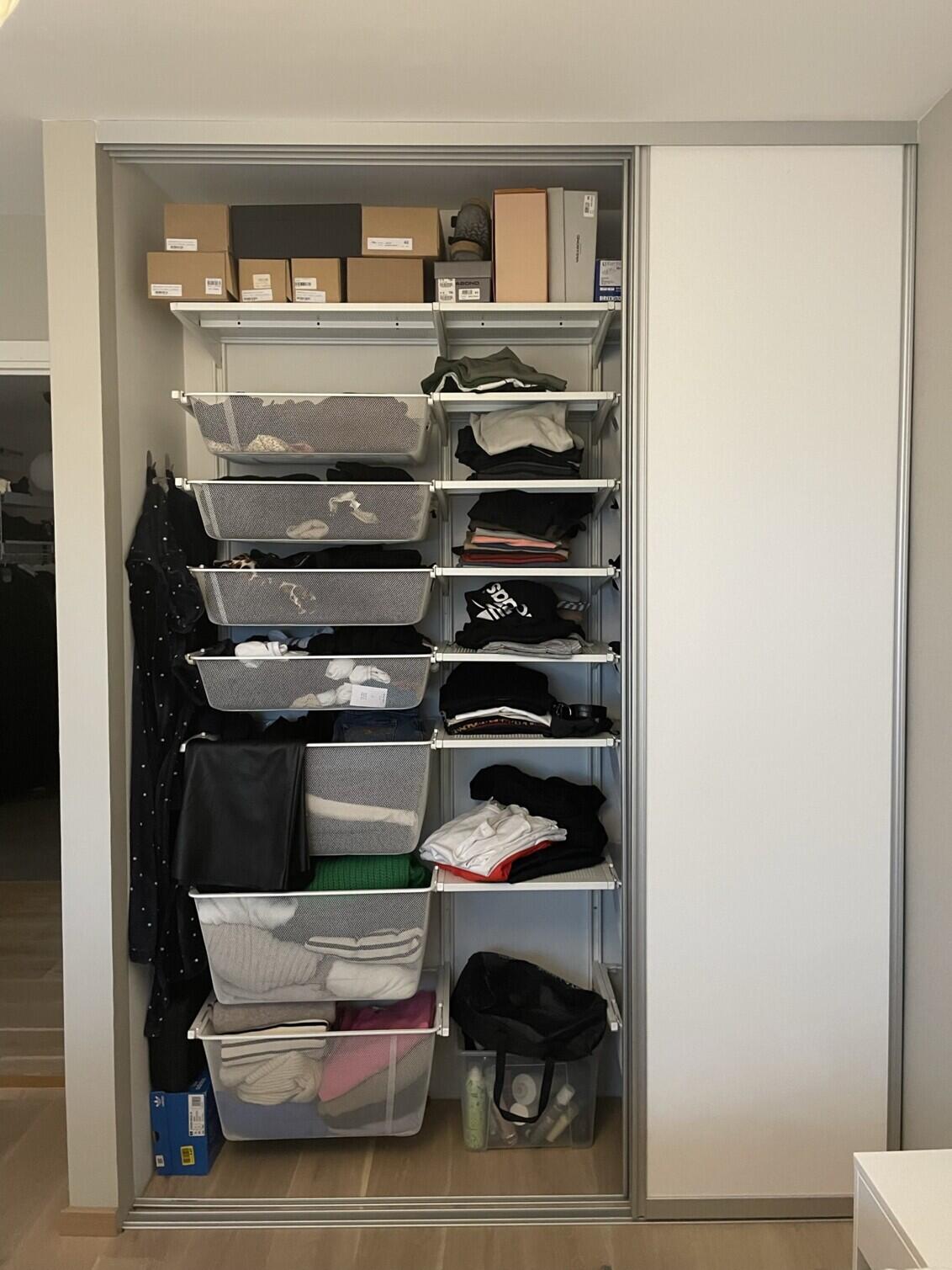 Frida and Kalle elfa wardrobe with sliding doors