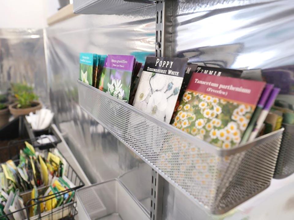 Garden seeds organised in Elfa storage systems