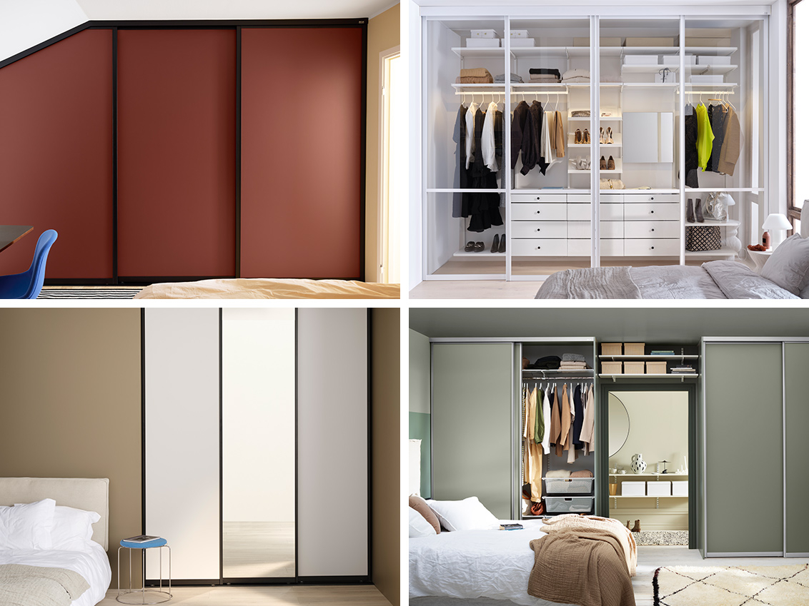 Soverom med skyvedører fra Elfa i ulike modeller, materialer og farger.