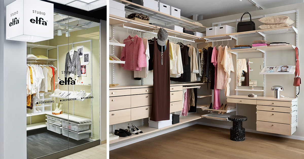 Visning af forskellige opbevaringsmuligheder i Studio Elfa.
