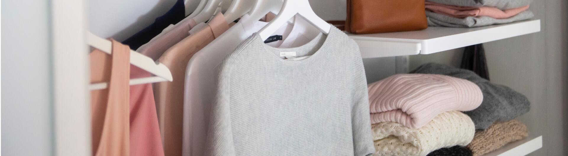 Close-up for storing clothes with the Classic by Elfa range.