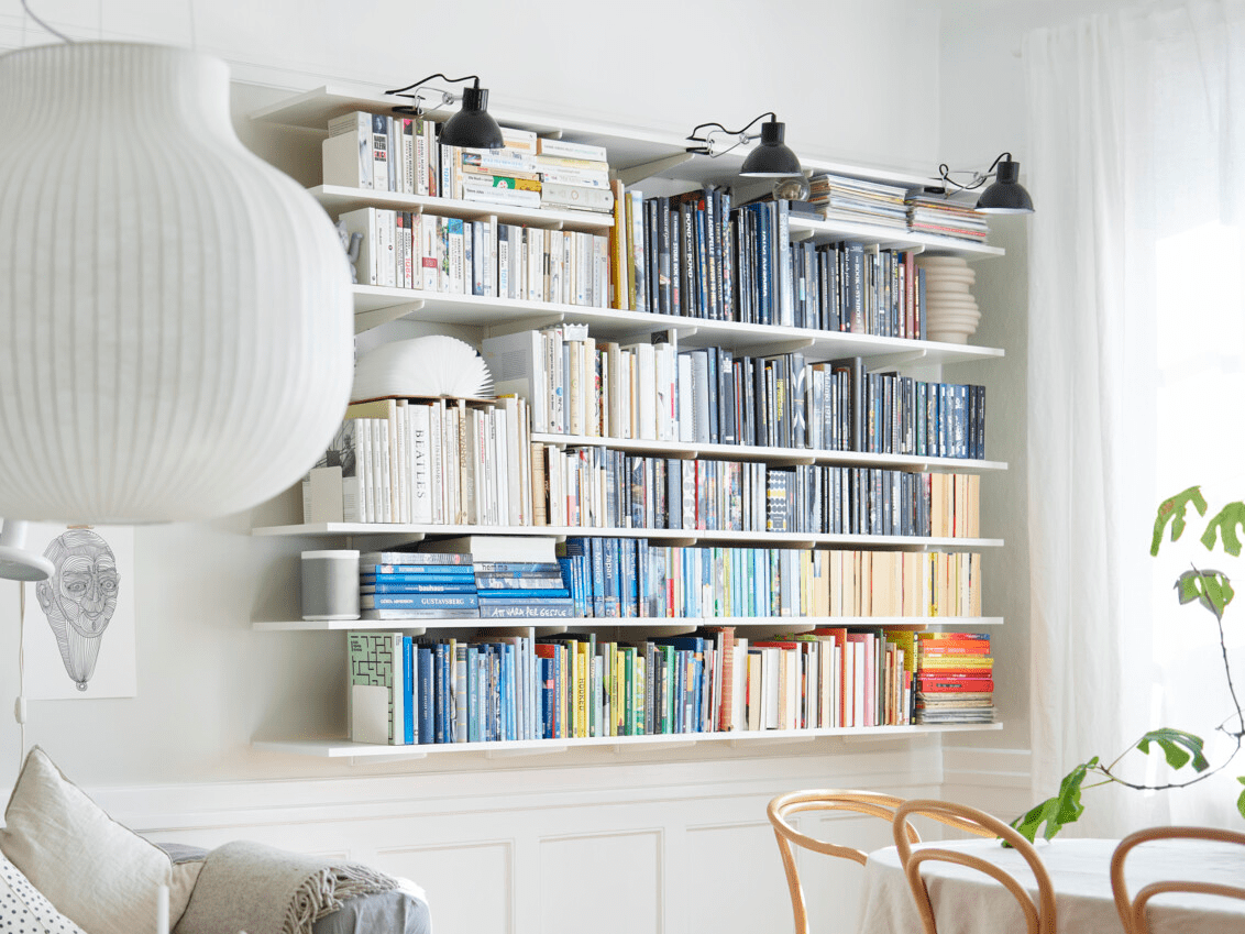 Book storage on shelves. 